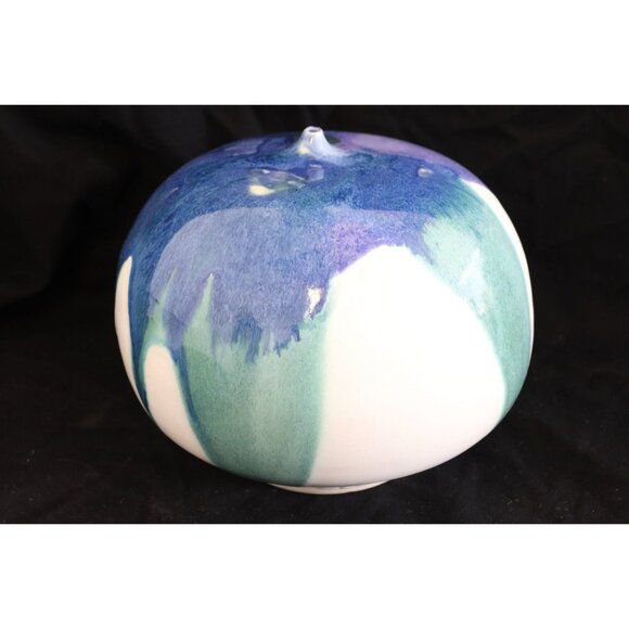 Vtg 1980's Round Bulbous Ceramic Vase One Single Hole Abstract Design Studio Art - Picture 1 of 8